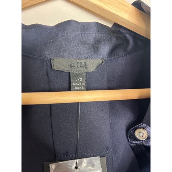 NEW ATM Silk Charmeuse Short Sleeve Camp Shirt in Blue Ink Size: Large - Picture 5 of 10